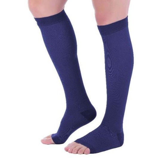 Open Toe Compression Socks Toeless Blue