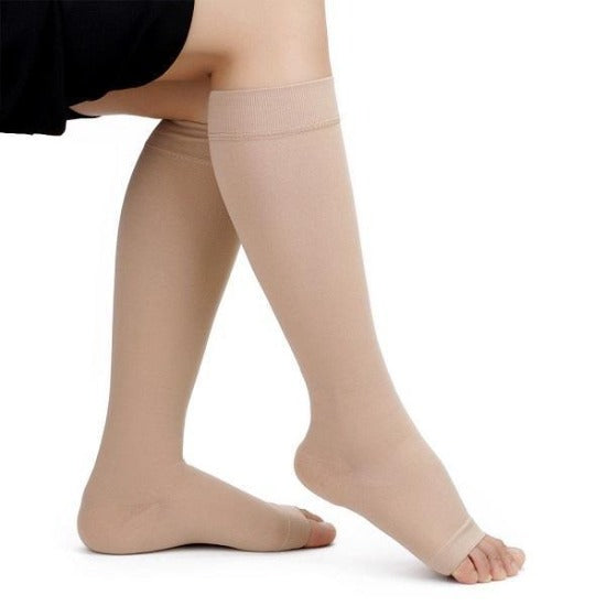 Open Toe Compression Socks Toeless Beige
