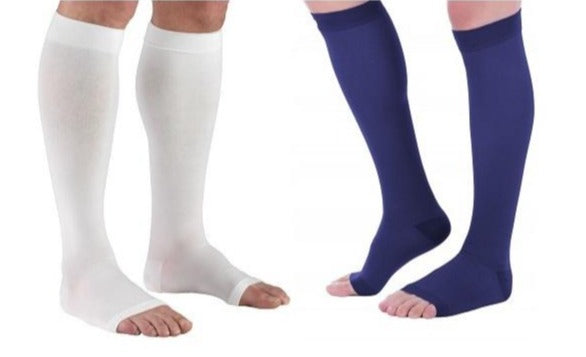 Open Toe Compression Socks Toeless Blue White
