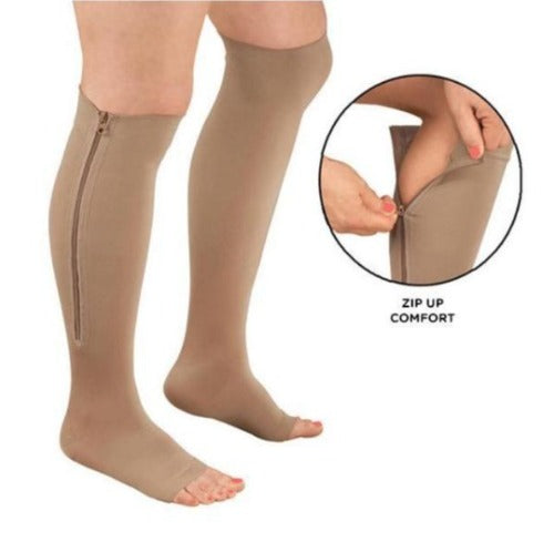 Open Toe Zipper Compression Socks Graduated Stockings  - Zip Up with Ease! - Affordable Compression Socks