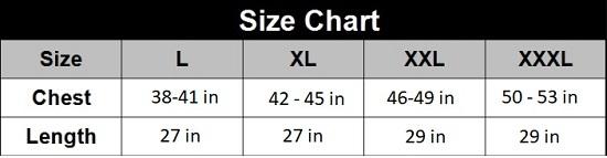 UV Shirt Size Chart